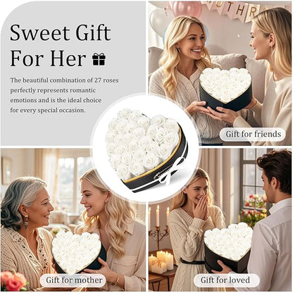 27 Preserved Roses in Heart Shape Gift Box for Her - Forever Flowers for Delivery, Eternal Rose Mothers Gifts for Mom, Wife Anniversary Birthday Gifts for Women, White