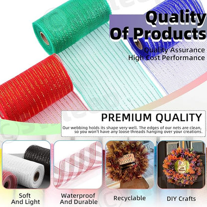 Swpeet 3 Rolls 6 Inches Mesh Ribbon Glitter Metallic Wrapping Ribbon Kit, Glitter Tulle Fabric Spool Ribbon Metallic Foil Mesh Ribbon for DIY Project Wreaths Party Decorations Wrapping Craft