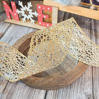 CT CRAFT LLC Sparkling Glitter Mesh Wired Ribbon 2.5" x 10 Yards Champagne Gold for Christmas Home Decor Bow Gift Wrapping DIY Crafts Wreath