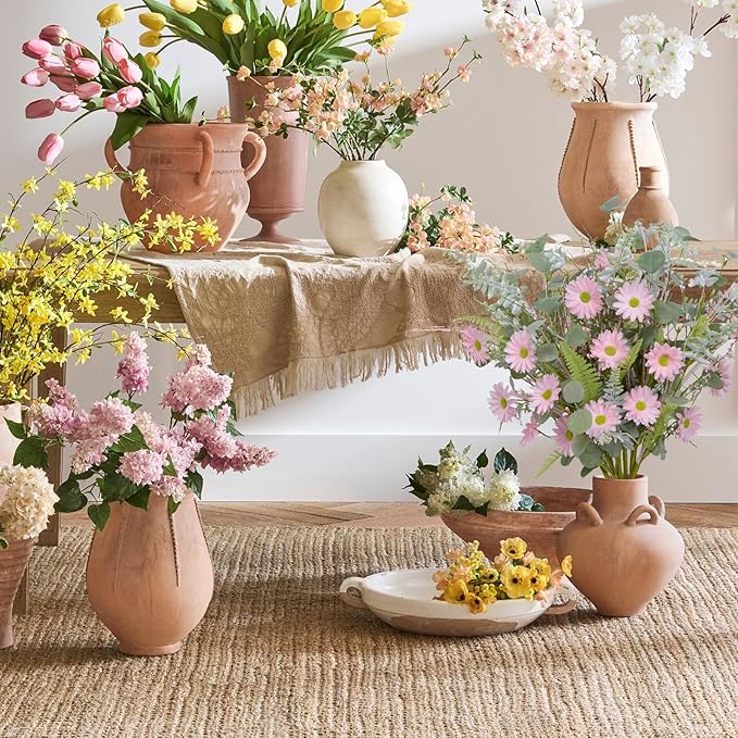 Artificial Pink Daisy Floral Stem with Eucalyptus and Greenery - 30 Inch 6 Bundles Faux Flower for Spring Summer Realistic Silk Flowers for Home Wedding Decor