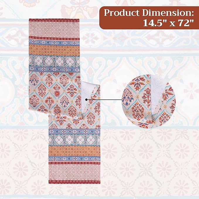 Maison d' Hermine Table Runner 100% Cotton Single Layer Table Runners 72 inches Long for Thanksgiving Christmas Decorations Home Kitchen Dining Party Wedding (Romane, 14.5" x 72")