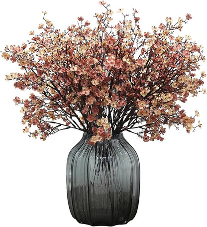 JAKY-Global Babys Breath Silk Artificial Flowers Bulk With Vase 10pcs for Fall Decor Fake flower bouquet Home Kitchen Indoor Bouquet Floral Arrangement Table Centerpieces Decor(Beige Brown Vase)