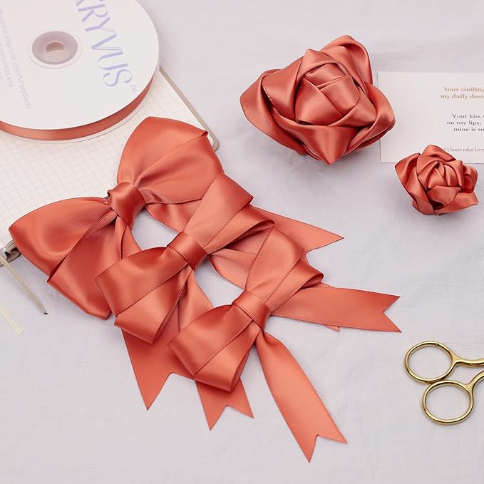 Copper Satin Ribbon, Double Faced 1-1/2 Inch X 25 Yards Copper Ribbon, Premium Satin Ribbon for Gift Wrapping, Crafts, Hair Bow Making, Sewing, Flower Bouquet, Wedding Party Decor