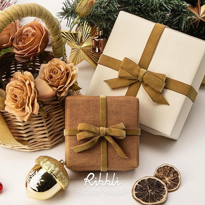 Ribbli Polyester Khaki Velvet Ribbon,5/8 Inches Continuous10-Yard Spool,Christmas Ribbon for Gift Wrapping,Floral Bouquets, Home Decor