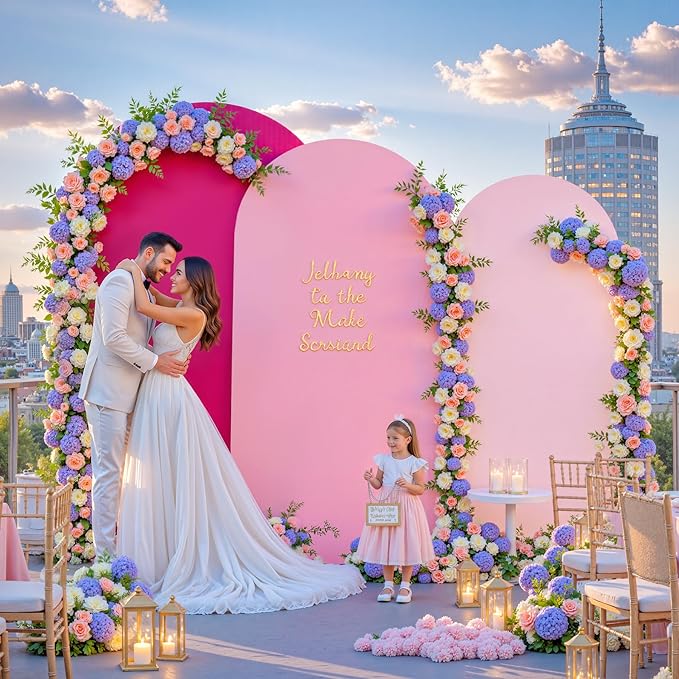 Gradient Pink Arch Backdrop Cover 7.2FT 6.6FT 6FT Arch Covers Stretchy Backdrop Set of 3, Party Arch Cover Spandex Fitted Fabric Hot Pink Wedding Arch Covers for Baby Shower Birthday Party Decoration