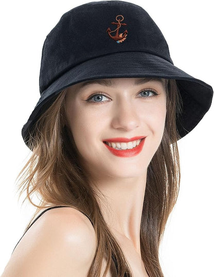 ZLYC Unisex Fashion Embroidered Bucket Hat Summer Fisherman Cap for Men Women