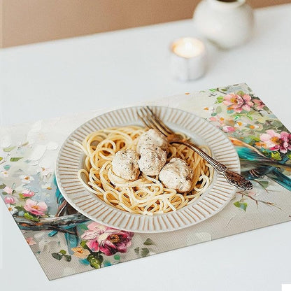 Botanical Birds Placemats Set of 6 Bird Pictures Farmhouse Rustic Flower Kitchen Mats Waterproof Washable Table Mats for Kitchen Dining Decoration 6 PCS