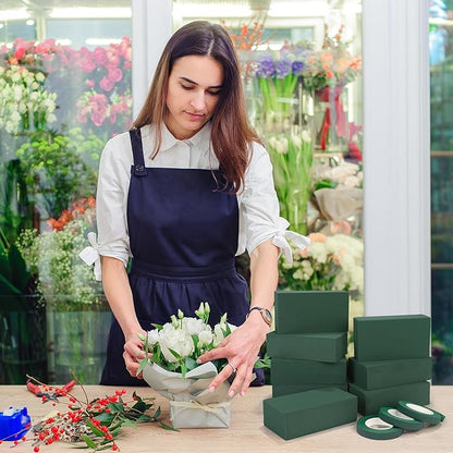 Aneco 24 Pieces Floral Foam Blocks with 6 Rolls Floral Tape 5.5''L x 3.1''W x 1.8''H Green Square Flower Foams Flower Arrangements Supplies for Dry & Wet Flower Wedding Home Decor and DIY Crafts