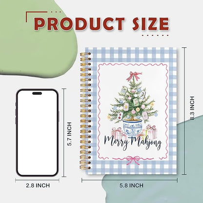 VIIJJUE Merry Mahjong Chinoiserie Christmas Tree Notebook Journal, Blue and White Christmas Journal, Xmas Checkered Holiday Hardcover Spiral Notebooks, 5.5x8.3 Inch