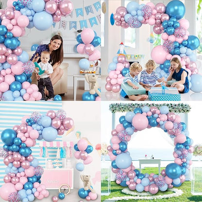 Amandir 153pcs Pink Blue Balloon Garland Arch Kit, Different Sizes 18 12 10 5 inch Metallic Pink Blue Latex Confetti Balloons for Boy Girl Gender Reveal Neutral Baby Shower Birthday Party Decoration