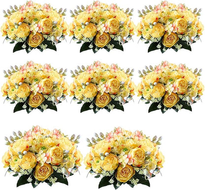 ASTRYAS 8Pcs Yellow Peonies Artificial Flowers, Fake Silk Peony Faux Peonies Flowers for Decoration Florals Arrangements Centerpiece Table Wedding Party Home Decor(8,Yellow)