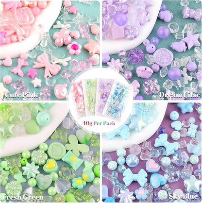 Assorted 180-240PCS Acrylic Beads for Bracelet Making, Flower Bow Butterfly Candy GummyBear Aesthetic Bracelet Charms,Cute Beads for Jewelry Making DIY Necklace Keychain Phone Charm
