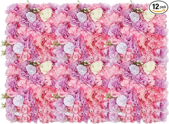 15"x 15" Artificial Flower Wall Panels,Flower Wall Mat Silk Flower Panels for Outdoor Garden Backyard Fence Fence Privacy Screen and Indoor Wall Decor(12Pcs White,Style 3)
