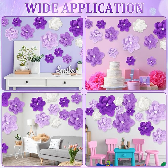 Giant Paper Flowers Artificial Large Paper Flower Decoration for Handcrafted Wall Backdrop Christmas Mexican Wedding Graduation Bridal Shower Birthday Party Supplies(Purple Gradient,18 Pcs)