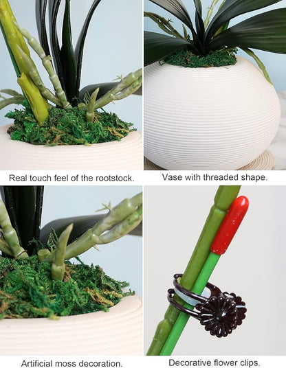Forlaoers 17" Orange Artificial Orchids That Look Real with Pot Fake Orchid in Vase Artificial Flowers for Home Decor Indoor Office Table Centerpieces Bathroom Decoration