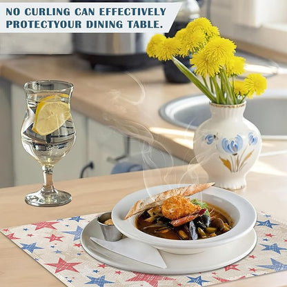 Patriotic Placemats Set of 4, Colorful American Stars Linen Place Mats Heat Resistant Non-Slip Washable Table Mats for Dining Kitchen Party Decor 12"x18"
