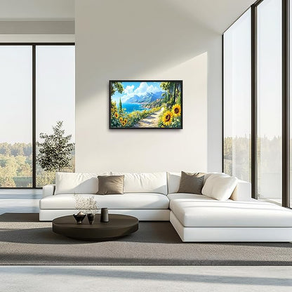 Coastal Sunflowers Large Wall Art Framed Wall Decor for Living Room Ocean Coast Pictures Oversized Canvas Print Painting Modern Extra Large Framed Artwork for Bedroom Office Home Decor 36"x24"