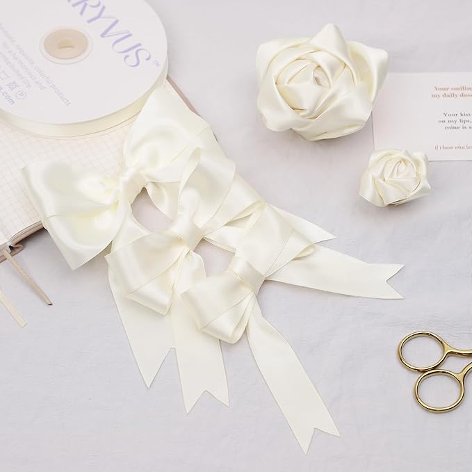 Cream Satin Ribbon, Double Faced 1-1/2 Inch X 50 Yards Cream Ribbon, Premium Satin Ribbon for Gift Wrapping, Crafts, Hair Bow Making, Sewing, Flower Bouquet, Wedding Party Decor