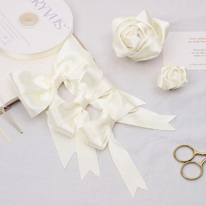 Double Faced Cream Satin Ribbon, 1-1/2 Inch X 25 Yards Polyester Ribbon for Gift Package Wrapping, Crafts, Bow Making, Sewing, Flower Bouquet, Wedding Party Decor