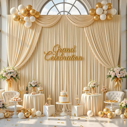 gogoparti 20ft x 12ft Beige Wrinkle-Free Backdrop Curtain for Wedding Parties, Thick Polyester 4 Panels 5x12ft for Wedding Birthday Baby Shower Halloween Photography Party Background
