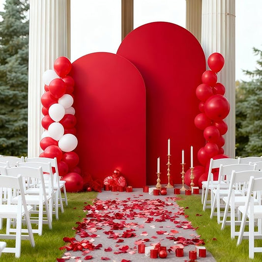 6.6FT Red Arch Cover - Polyester Fitted Wedding Arch Stand Covers Round Top Chiara Arch Backdrop Cover for Birthday Party Banquet Photo Background Decoration