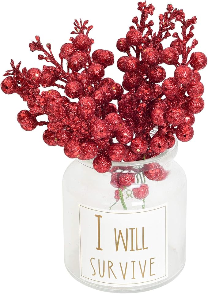 Lvydec 16pcs Christmas Glitter Berries Stems Clearance, 7.8" Artificial Christmas Picks for Christmas Tree Ornaments, DIY Xmas Wreath, Crafts, Holiday and Home Decor (Red)