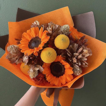 LeZakaa 20 Sheets Flower Wrapping Paper - Waterproof Reversible Floral Bouquet Paper - Orange and Brown Design for Thanksgiving, Halloween, Fall Festivals,Rustic Weddings