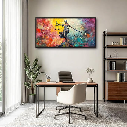Extra Large Lady Justice Framed Wall Art for Living Room,Oversized Scales of Justice Pictures Wall Decor,Abstract Colorful Canvas Print Painting Modern Artwork Bedroom Office Bathroom 60L x 30W