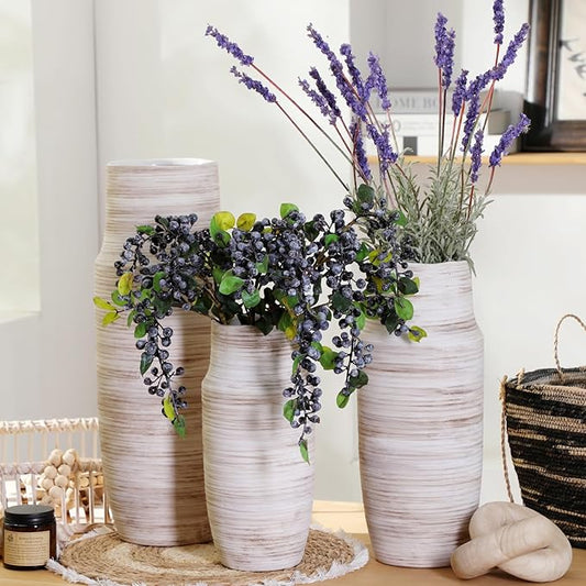 ALMA 11 inch Tall Cream and Beige Vase for Modern Living Room Decor, Wide Mouth Large Vase for Flower Bouquets, Ceramic Table Vases for Boho Room Decor, Modern Farmhouse, French Country Style