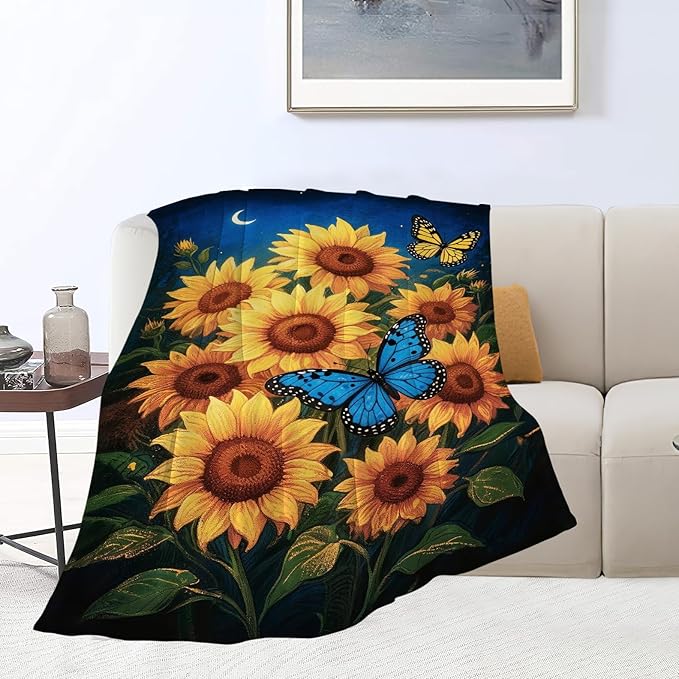 Sunflower Blanket Flower Throw Blanket Soft Cozy Fleece Fuzzy Stuffed Plush Flannel Gifts for Girls Women Boys Kids Adults 50"X60"
