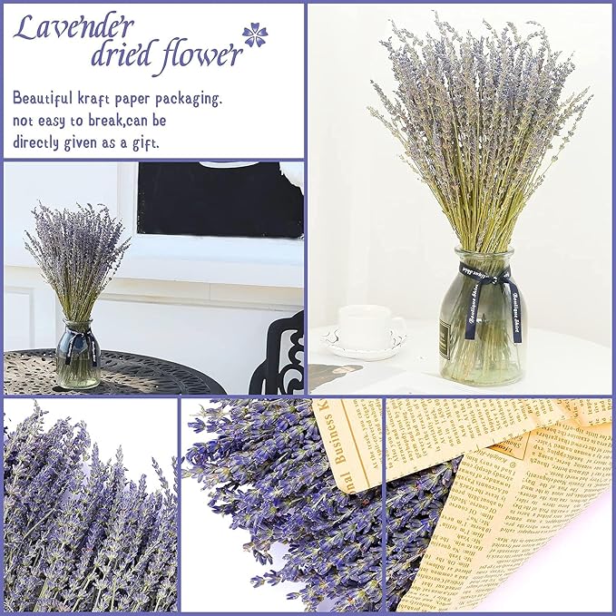 Dried Lavender Flowers Bundles 100% Natural Real Dry Flower for Home Decorations,Home Fragrance 350+ Stems