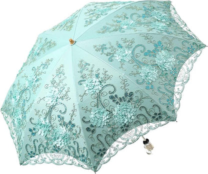 LCY Embroidered Lace Double-deck Anti-UV Parasol Sun/Rain/Snow Folding Umbrella