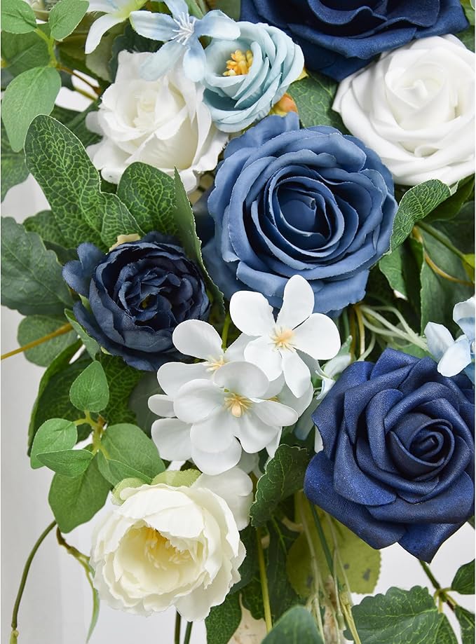 Ting's time Artificial Wedding Arch Flowers Kit (Set of 5)-2Pcs Floral Swag Arrangement 3Pcs Fabric Drap for Wedding Ceremony Reception Backdrop Decoration Blue
