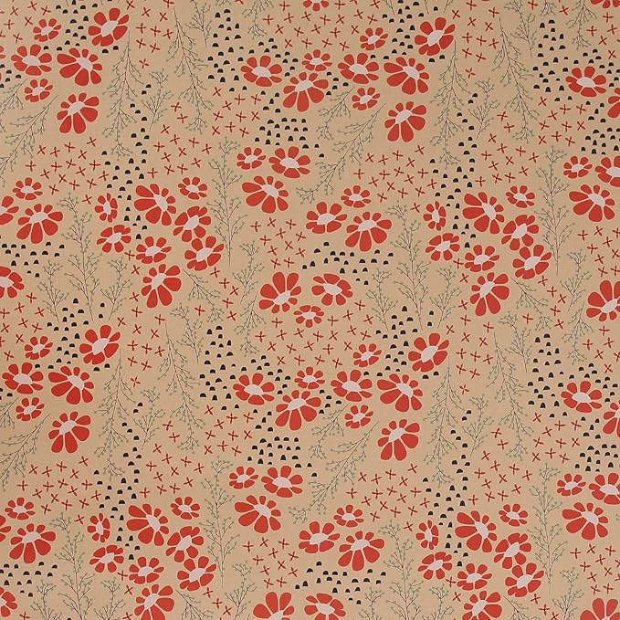 Aimyoo Kraft Floral Wrapping Paper Roll, All Occasion Vintage Red Flower Gift Wrap for Wedding Birthday Bridal Shower, 17 inch x 10 ft