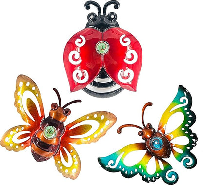 Garden Decor Clearance Butterfly Ladybug Bee Metal Wall Art Decor, Wall Christmas Decoration Hanging for Home Garden Porch Patio Balcony Ornament for Outdoor Christmas Gift, 3 Pack 9 Inch