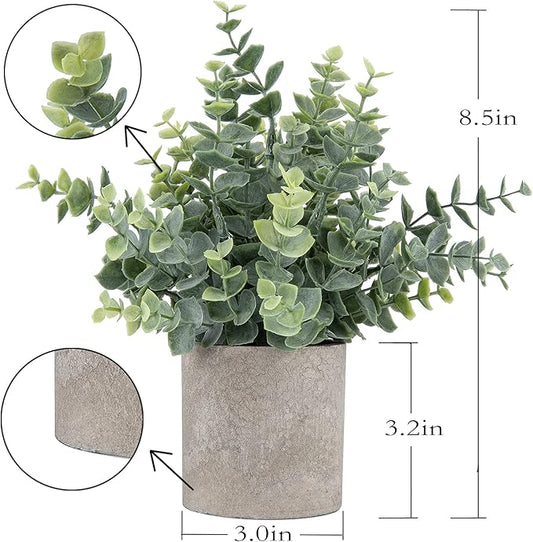 2pcs Artificial Eucalyptus Potted Plants Small Fake Plants in Pots Faux Eucalyptus Potted Plant Set for Home Shelf Decoration Office Table Desktop Decoration