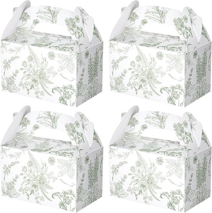 Dunzoom 24 Pack Sage Green Floral Paper Gift Boxes Party Favor Gift Gable Boxes with Chinoiserie Floral Printed Candy Treat Box for Wedding Birthday Tea Bridal Shower Party