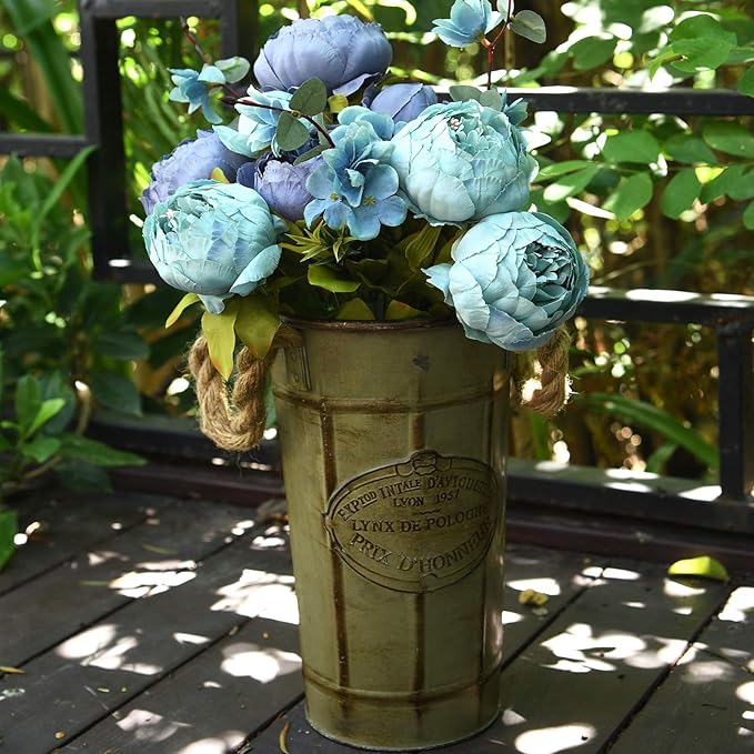 FiveSeasonStuff Vintage Artificial Peonies Silk Peony Flowers and Hydrangeas for Wedding Bridal Home Décor – Beautiful Floral Centerpiece Arrangement Decoration with 2 Bouquets (Mixed Blue)