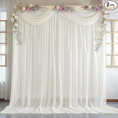 10ft x 10ft Beige Backdrop Curtains, Wrinkle-Free Sheer Chiffon Fabric Photo Backdrop Drapes for Wedding Arch Party Ceremony Stage Photography Decorations