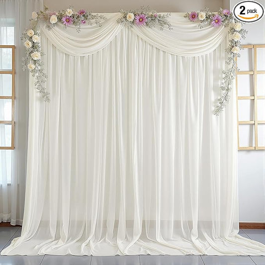 10ft x 10ft Beige Backdrop Curtains, Wrinkle-Free Sheer Chiffon Fabric Photo Backdrop Drapes for Wedding Arch Party Ceremony Stage Photography Decorations