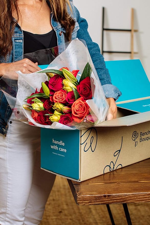 Benchmark Bouquets - Big Blooms Oriental Lilies & Roses (Glass Vase Included) - Fresh Flowers for Delivery - Gift for Graduation, Birthday, Anniversary, Sympathy, Get Well, Congratulations