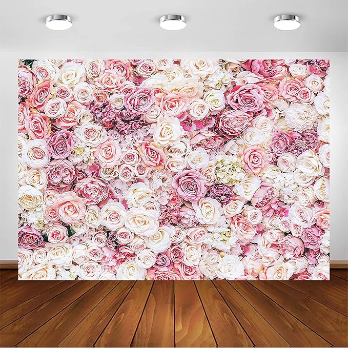 Avezano Floral Backdrop for Parties Photoshoot Pink Rose Flowers Wedding Birthday Party Baby Shower Bridal Shower Simulation Printing Flower Wall Photobooth Photography Background for Picture (10x7ft)