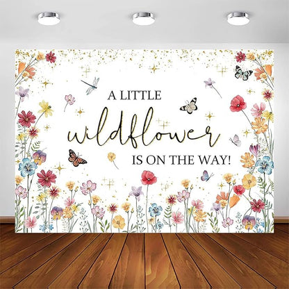 Avezano Wildflower Baby Shower Decorations A Little Wildflower is On The Way Baby Shower Backdrop Floral Theme Baby Girls' New Born Photoshoot Background Banner (8x6ft(96x72in))