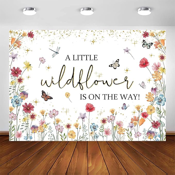 Avezano Wildflower Baby Shower Decorations A Little Wildflower is On The Way Baby Shower Backdrop Floral Theme Baby Girls' New Born Photoshoot Background Banner (5x3ft(60x36in))