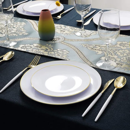 Supernal 102pcs Gold Plastic Cutlery, Durable Plastic silverware,Disposable Cutlerty with White Handle,Include 34 Forks,34 Knvies,34 Spoons, Suit for Wedding,Birthday,Party