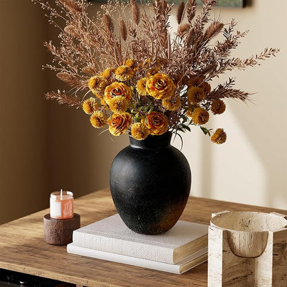 Ceramic Flower Vase, 6 Inch Decorative Rustic Vase Farmhouse Boho Vase for Centerpieces,Terracotta Vases for Home Decor, Living Room,Shelf,Wedding,Black