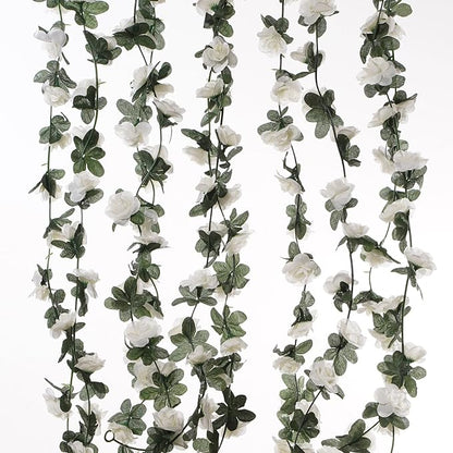 5 Pcs 41FT Flower Garland, Artificial Rose Garland Flowers Plants Fake Flower Hanging Rose Ivy, Birthday Party Valentine's Day Wedding Wall Arch Decor（White）