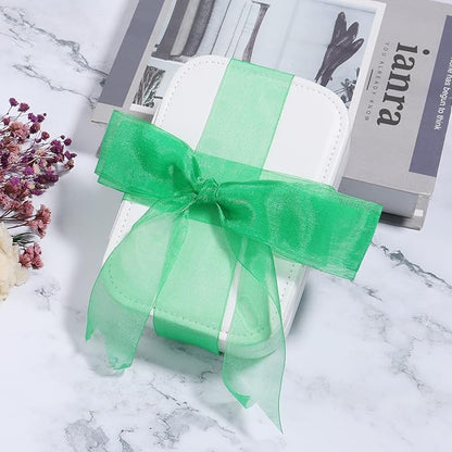 1.5 inch Sheer Organza Ribbon Green Chiffon Ribbon for Gift Wrapping Christmas Halloween Decoration Wedding Flower Bouquet Crafts 50 Yards