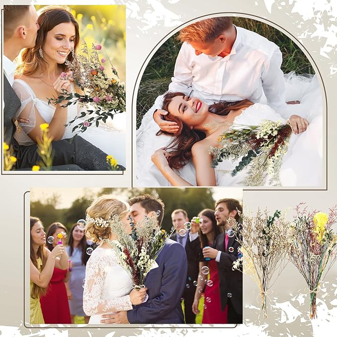 6 Pack Boho Dried Flowers Bouquet Large Size 15-17 Inch Wedding Handmade Dry Flowers Bundles for Vase Craft DIY Photo Boutonniere for Floral Plant for Bridesmaid Gift Birthday Decor (Classic)