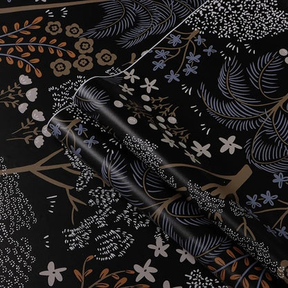 Guvana 197"x16.14" Forest Wallpaper Black Peel and Stick Wallpaper Leaf Contact Paper Floral Self Adhesive Wall Paper for Living Room Cabinets Decorative